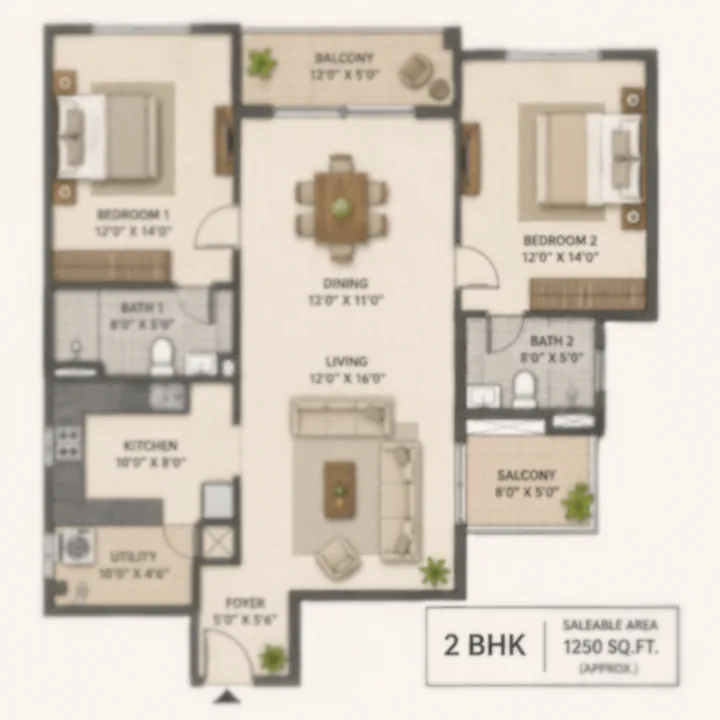 NVT Sarjapur–Attibele 2 BHK floor plan layout