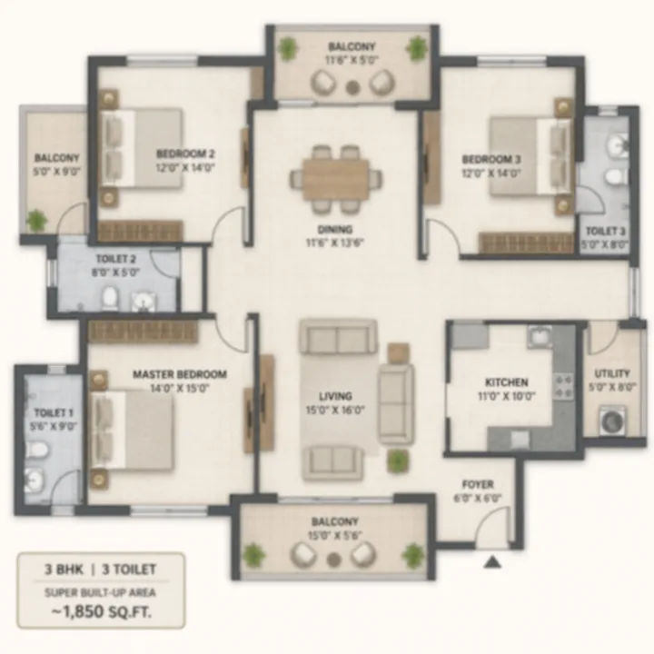 NVT Sarjapur–Attibele 3 BHK 3-toilet floor plan layout