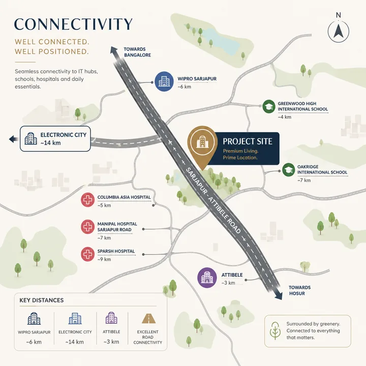NVT Sarjapur–Attibele location map showing Sarjapur–Attibele Road, Wipro Sarjapur, Electronic City and nearby landmarks